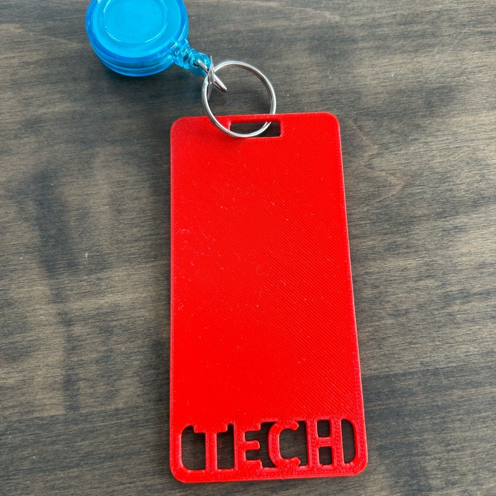 Red Tech Keychain with Blue Retractable Holder